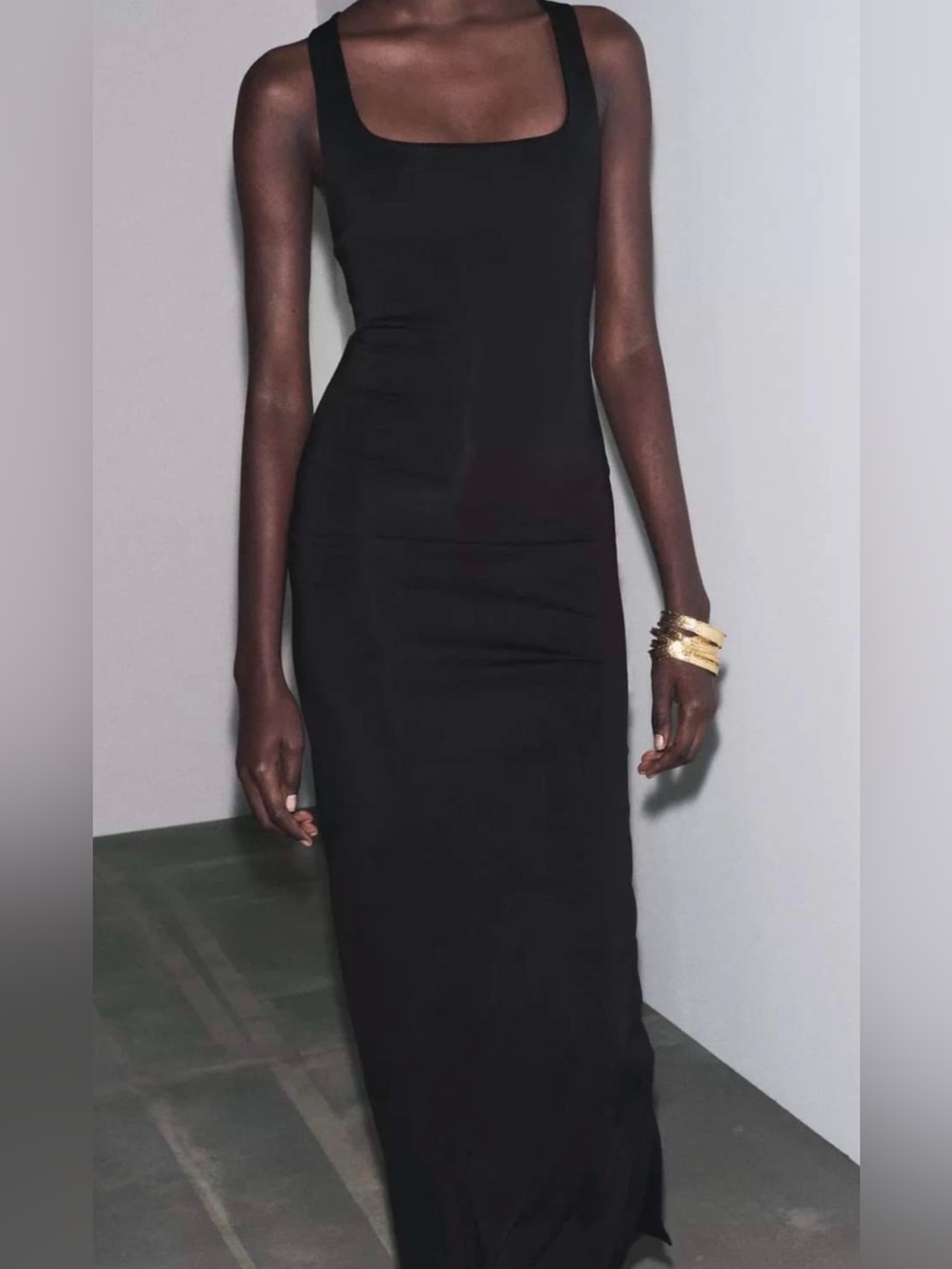 Zara Black Sleeveless Maxi Dress with Black Slit